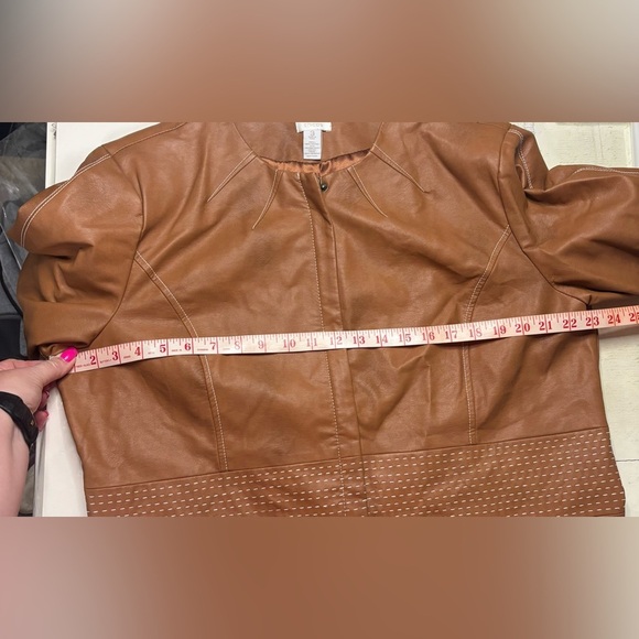 Chico's Faux Leather Tan Brown Zip Up Jacket Blazer Size 3/ XL Moto - Picture 4 of 10
